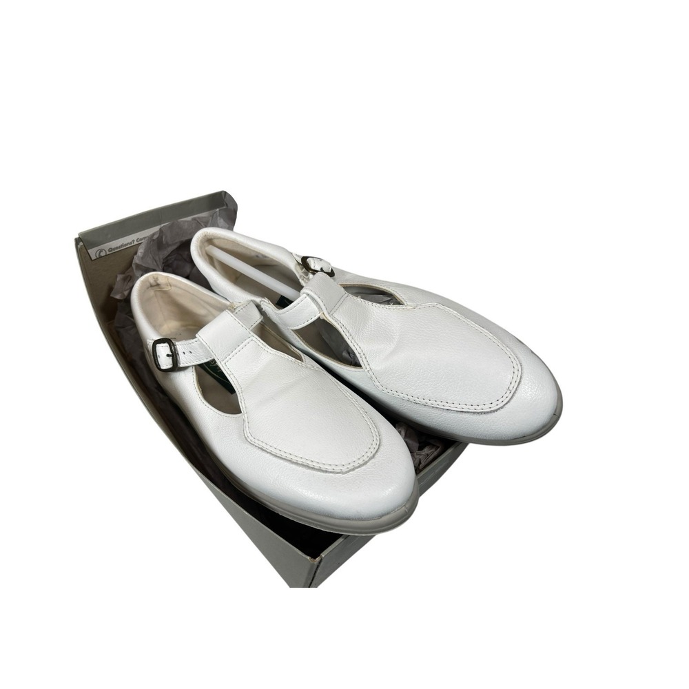 Easy‎ Spirit 8 White Deva T-Strap Leather Flats Comfort Retro Cottagecore